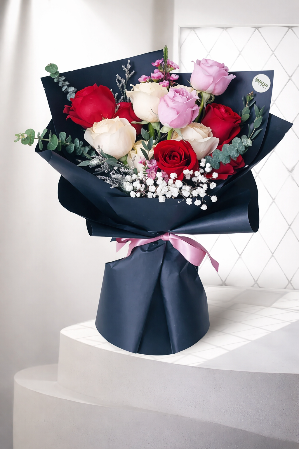 Bouquet of 12 Roses with Baby’s Breath