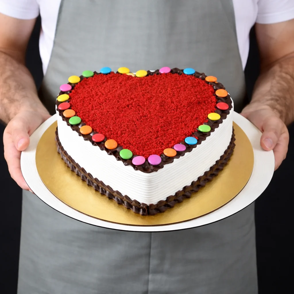 Heart Shaped Red Velvet Gems Cake