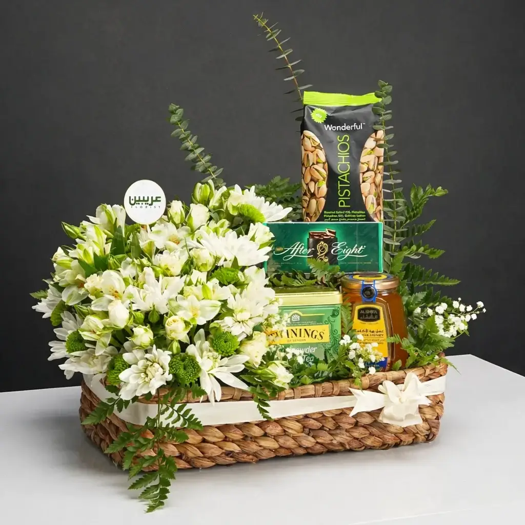 Deluxe Gift Basket with Treats & Flowers