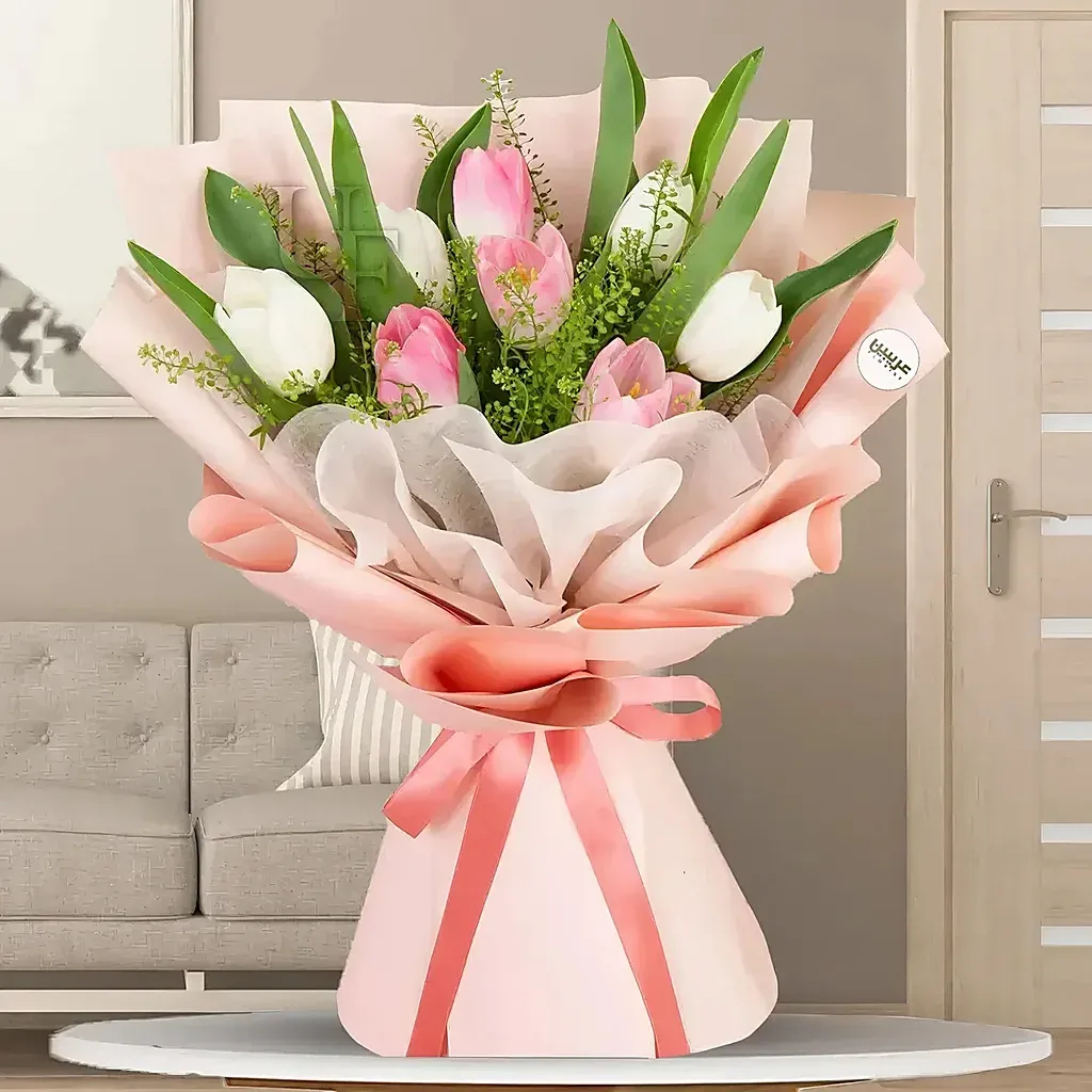 Spring White and Pink Tulip Bouquet