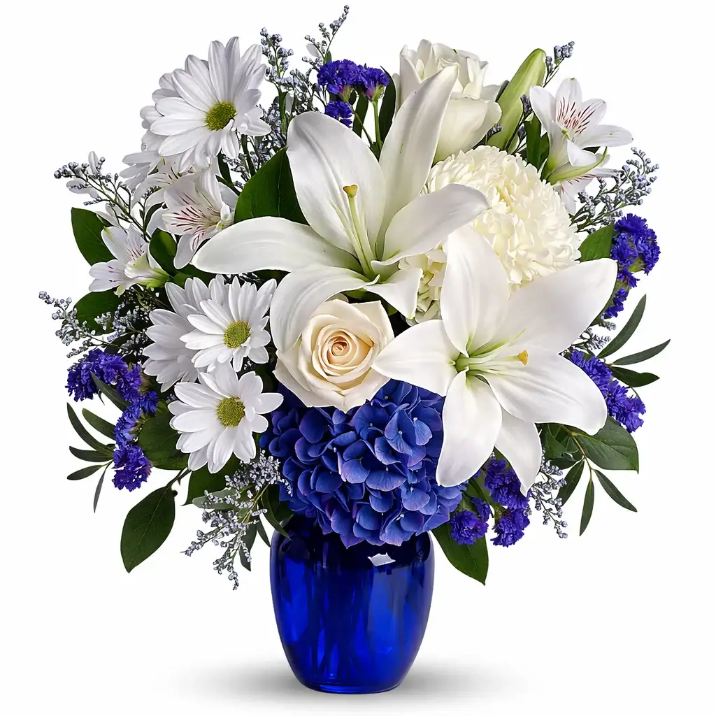 35 Flower White & Blue Mix in Vase