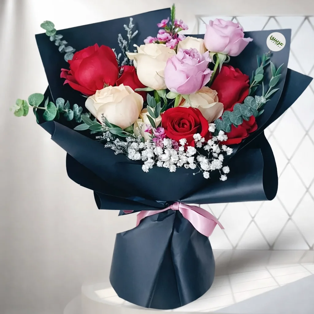 Bouquet of 12 Roses with Baby’s Breath