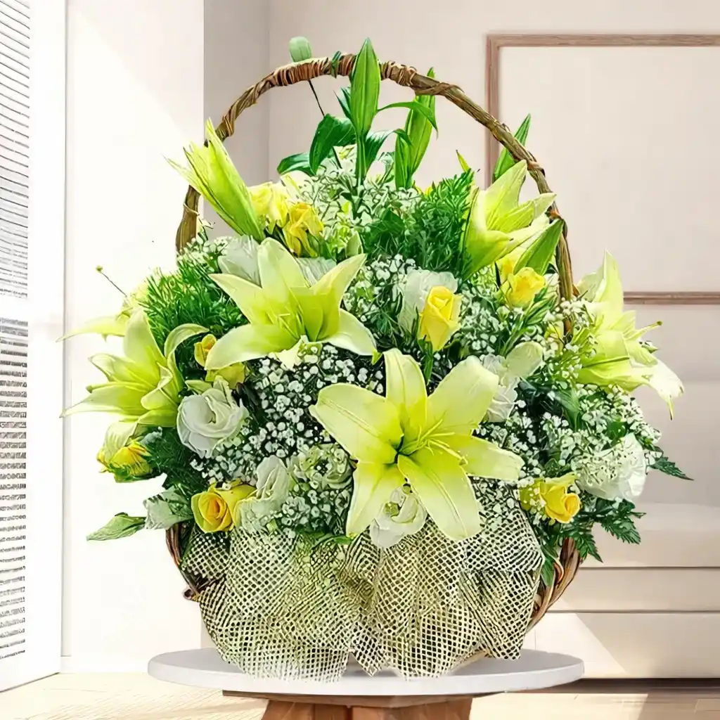 25 Lilies & Roses Flower Basket Arrangement