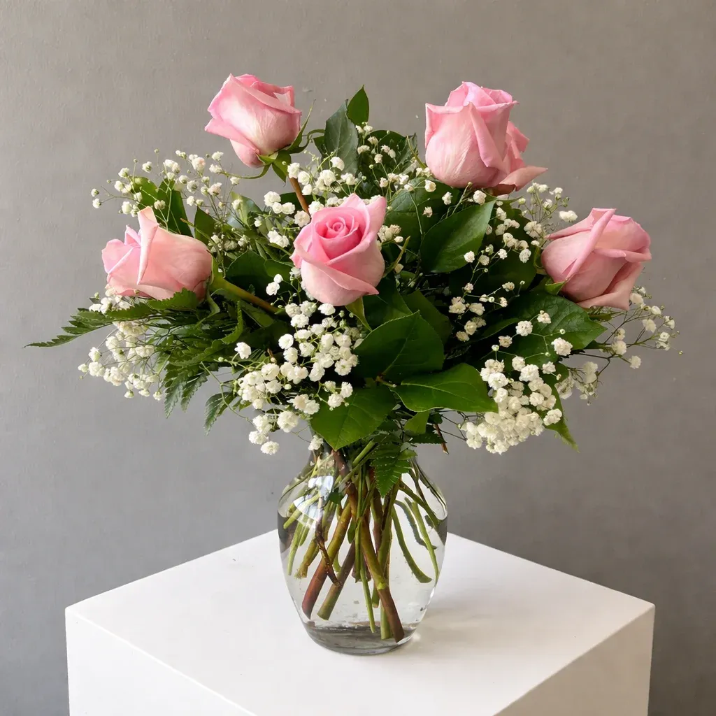 6 Soft Pink Roses